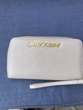 Betsey Johnson Taupe Wristlet with Gold Logo Accent